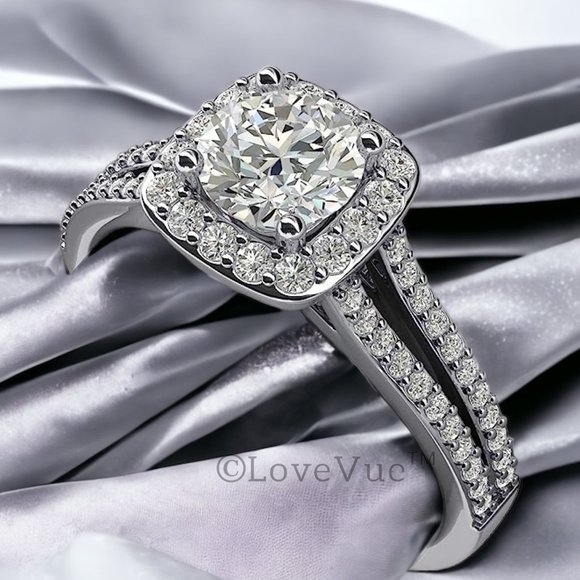 Certified 1ct. t.w. Diamond Moissanite Square Frame Brilliant Cut Wedding Ring - Picture 1 of 16